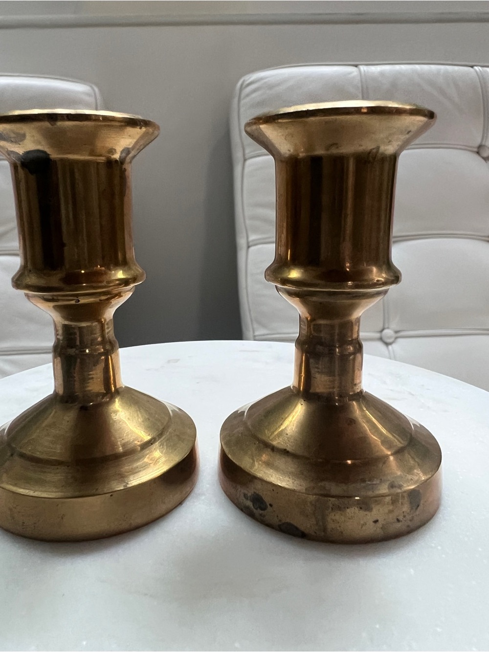 Vintage Brass Candlestick Pair - Shiny Gold Finish - Picture 4 of 8